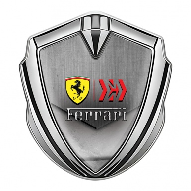 Ferrari Trunk Metal Emblem Badge Silver Scratched Surface Design