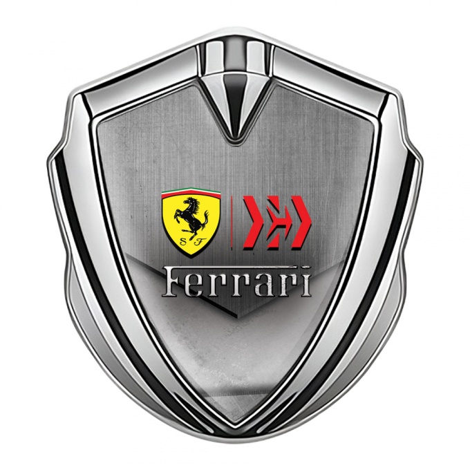 Ferrari Trunk Metal Emblem Badge Silver Scratched Surface Design