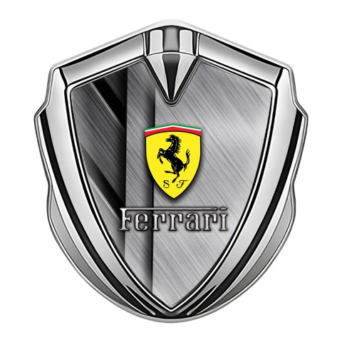 Ferrari 3D Car Metal Emblem Silver Brushed Aluminum Plates Edition
