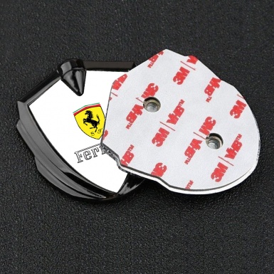 Ferrari Fender Metal Badge Graphite White Clean Logo Design