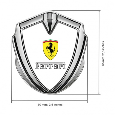 Ferrari Fender Metal Badge Silver White Clean Logo Design
