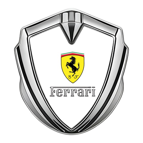 Ferrari Fender Metal Badge Silver White Clean Logo Design