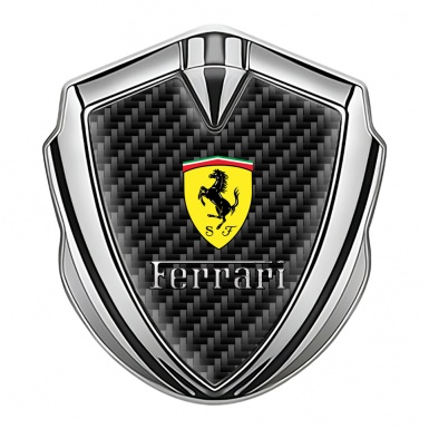 Ferrari 3D Car Metal Emblem Silver Dark Carbon Shield Logo