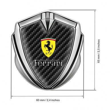 Ferrari 3D Car Metal Emblem Silver Dark Carbon Shield Logo