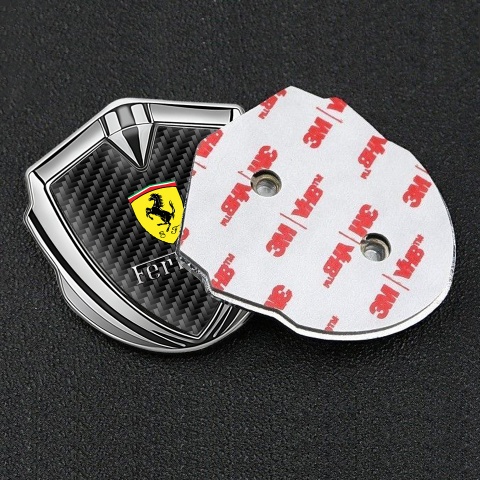 Ferrari 3D Car Metal Emblem Silver Dark Carbon Shield Logo