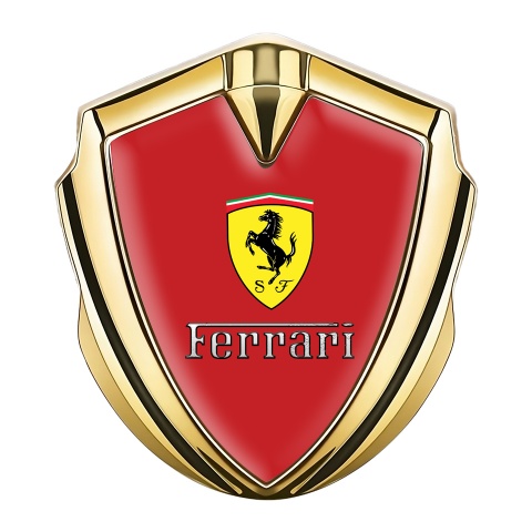 Ferrari Metal Emblem Self Adhesive Gold Red Background Shield