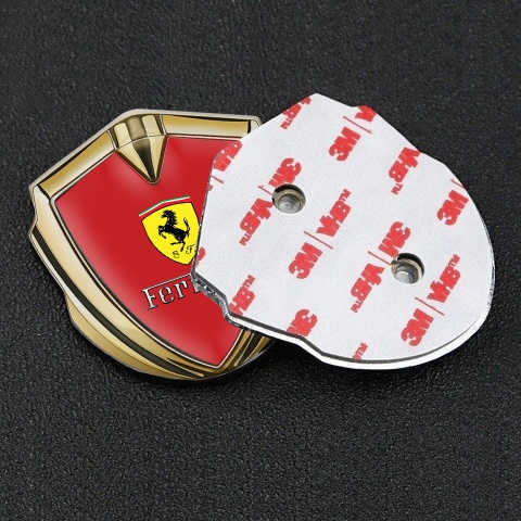 Ferrari Metal Emblem Self Adhesive Gold Red Background Shield