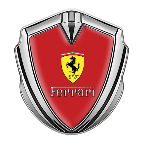 Ferrari Metal Emblem Self Adhesive Silver Red Background Shield