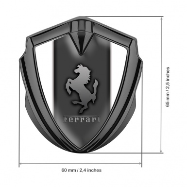 Ferrari 3D Car Metal Emblem Graphite Grey Base White Sidelines