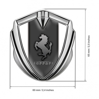 Ferrari 3D Car Metal Emblem Silver Grey Base White Sidelines