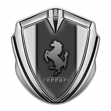 Ferrari Trunk Emblem Badge Silver Dark Plate Grey Sidelines