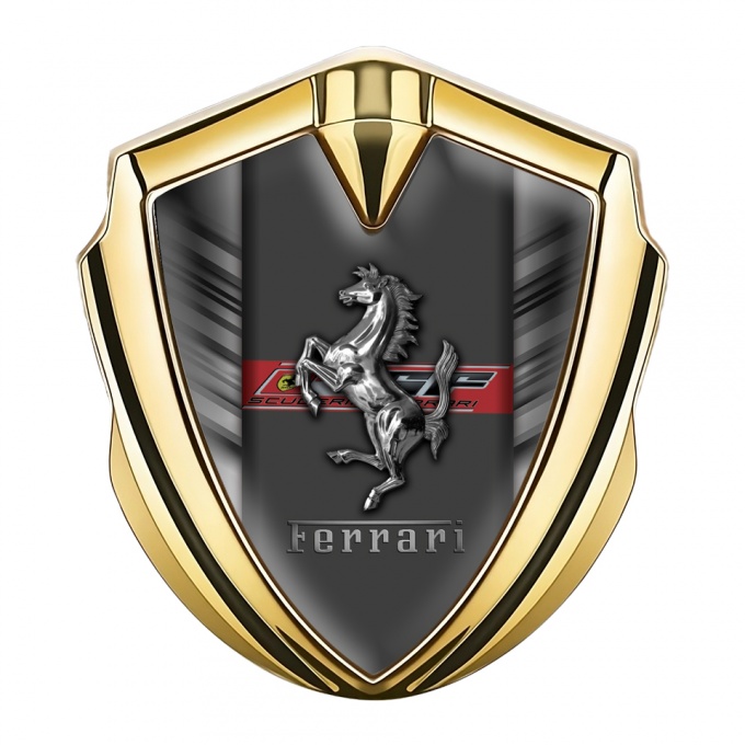 Ferrari Bodyside Emblem Gold Lineart Chromed Logo Design