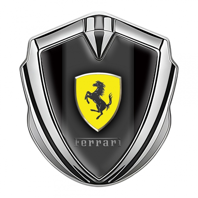 Ferrari Fender Emblem Badge Silver Black Classic Shield Design