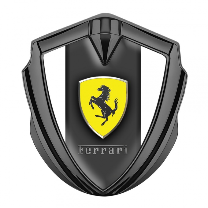 Ferrari Metal Emblem Self Adhesive Graphite White Sides Shield Logo