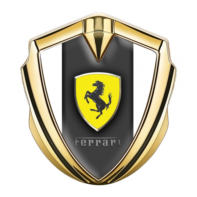 Ferrari Metal Emblem Self Adhesive Gold White Sides Shield Logo