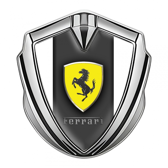 Ferrari Metal Emblem Self Adhesive Silver White Sides Shield Logo