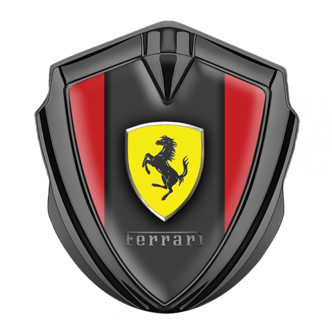 Ferrari 3D Car Metal Emblem Graphite Red Sides Shield Logo Design