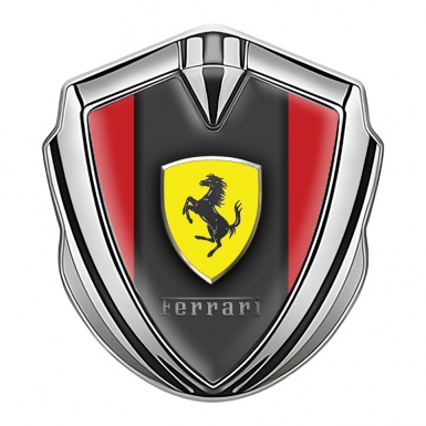 Ferrari 3D Car Metal Emblem Silver Red Sides Shield Logo Design