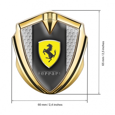 Ferrari Trunk Metal Emblem Badge Gold Grey Honeycomb Design