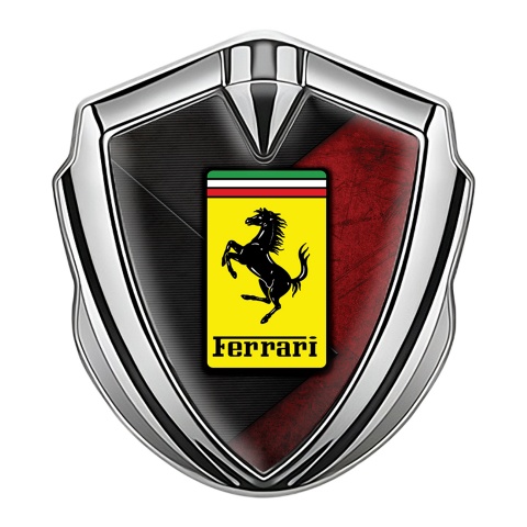 Ferrari 3D Car Metal Emblem Silver Half Red Surface Logo Edition