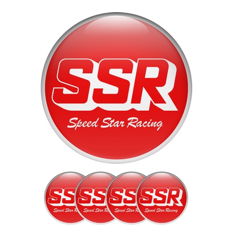 SSR Domed Stickers Wheel Center Cap Badge Red King With Gray Ring 