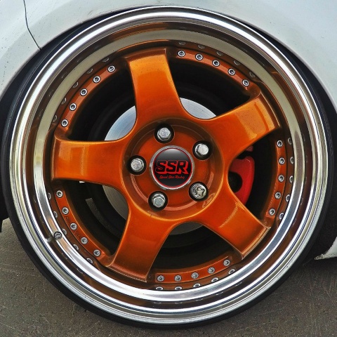 SSR Wheel Center Cap Domed Stickers Black And Red Combination 