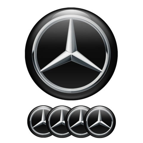 Mercedes Silicone Stickers Center Hub Black Edition Silver Ring 