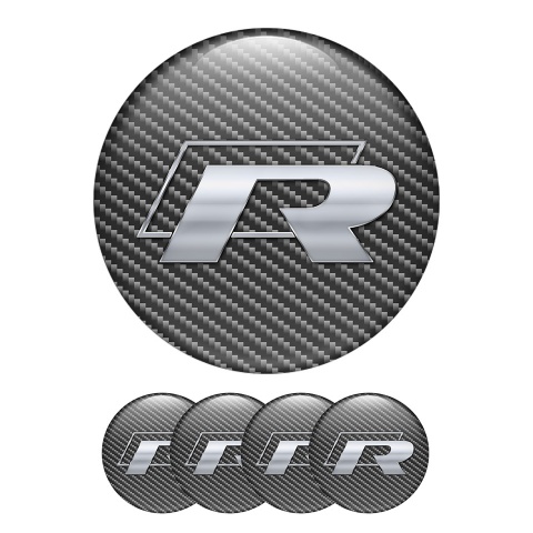 VW R Line Wheel Center Caps Emblem 3D Carbon Version 