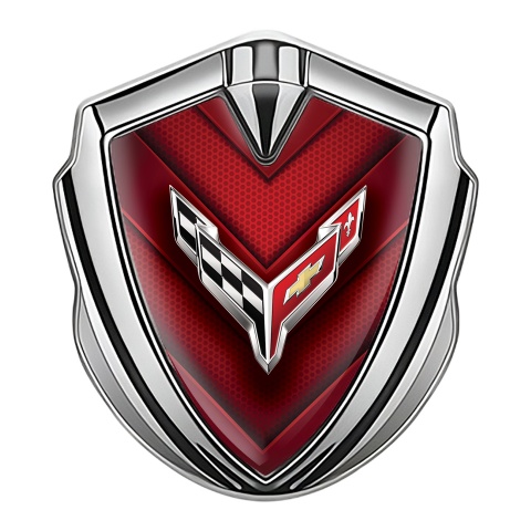 Chevrolet Corvette Bodyside Emblem Silver Red Honeycomb Big Logo