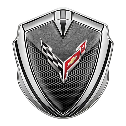 Chevrolet Corvette Bodyside Emblem Silver Hexagon Metal Plate Edition