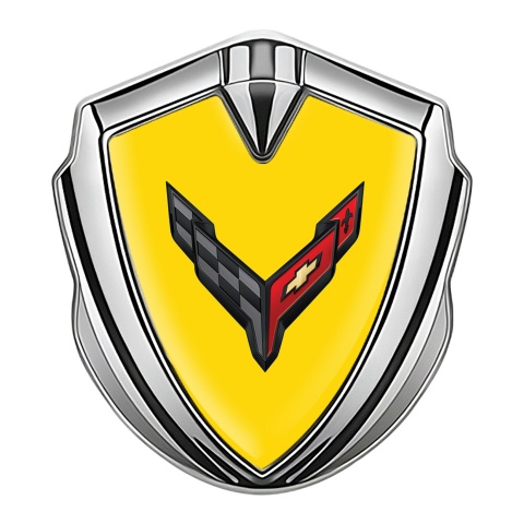 Chevrolet Corvette Fender Metal Emblem Badge Silver Pure Yellow Big Logo