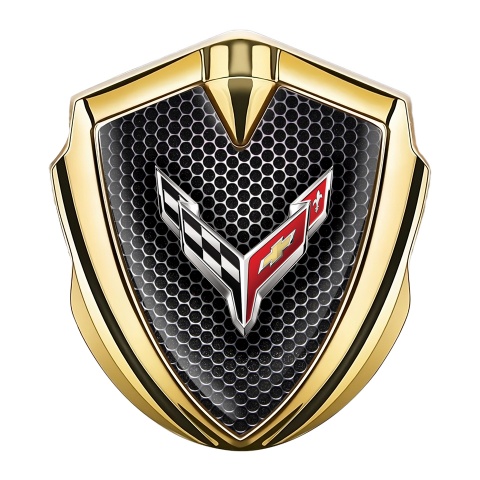 Chevrolet Corvette Trunk Metal Badge Gold Dark Hex Big Logo Edition