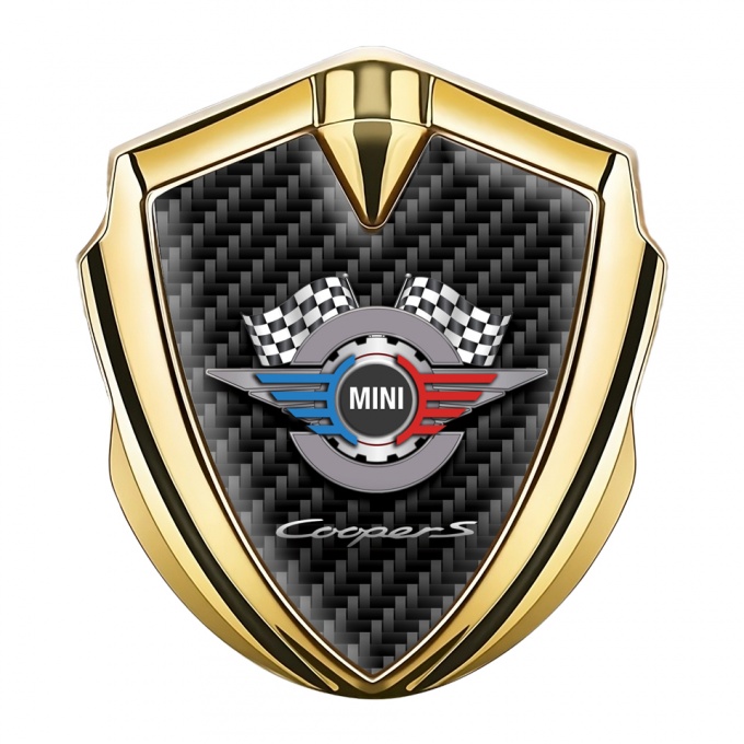 Mini Cooper Self Adhesive Bodyside Emblem Gold Carbon Gears Design