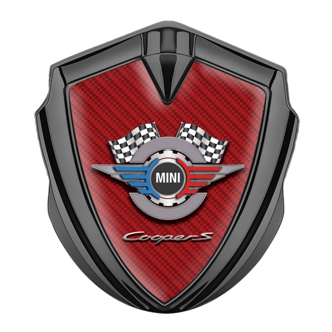 Mini Cooper 3D Car Metal Emblem Graphite Red Carbon Racing Gears Design