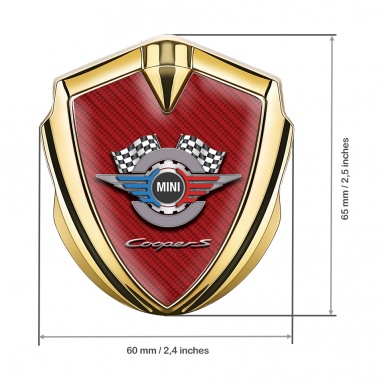 Mini Cooper 3D Car Metal Emblem Gold Red Carbon Racing Gears Design