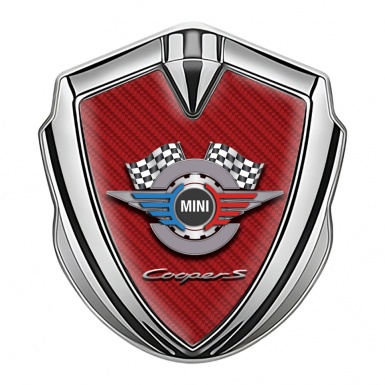 Mini Cooper 3D Car Metal Emblem Silver Red Carbon Racing Gears Design