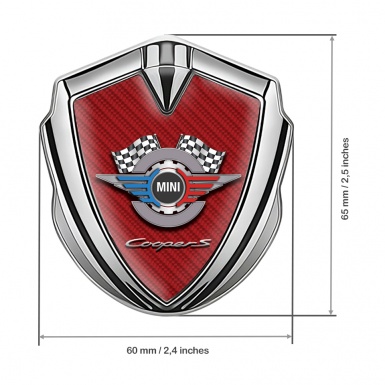 Mini Cooper 3D Car Metal Emblem Silver Red Carbon Racing Gears Design