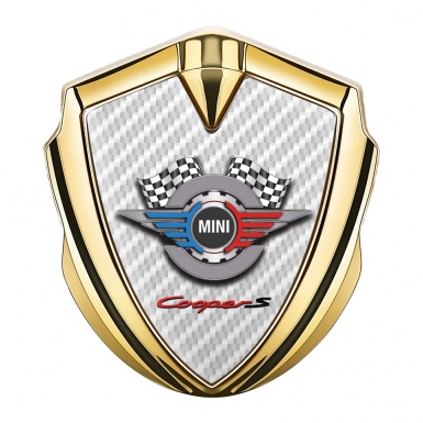 Mini Cooper S Bodyside Emblem Gold White Carbon Racing Gears Edition