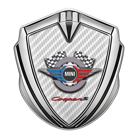 Mini Cooper S Bodyside Emblem Silver White Carbon Racing Gears Edition