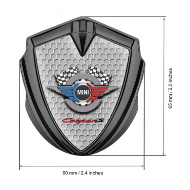 Mini Cooper S Fender Emblem Badge Graphite Grey Hex Racing Gears Logo