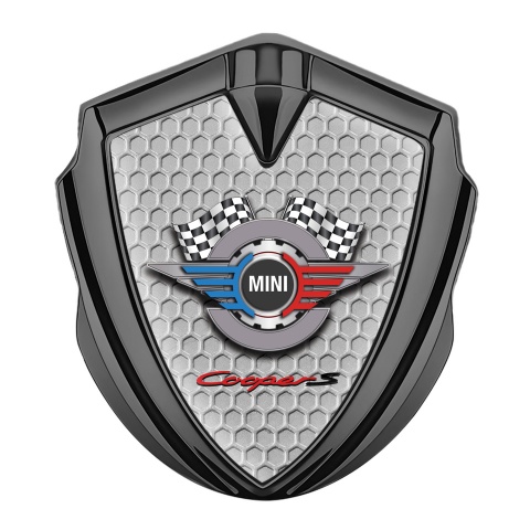 Mini Cooper S Fender Emblem Badge Graphite Grey Hex Racing Gears Logo
