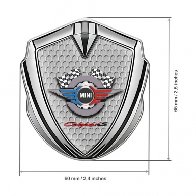 Mini Cooper S Fender Emblem Badge Silver Grey Hex Racing Gears Logo