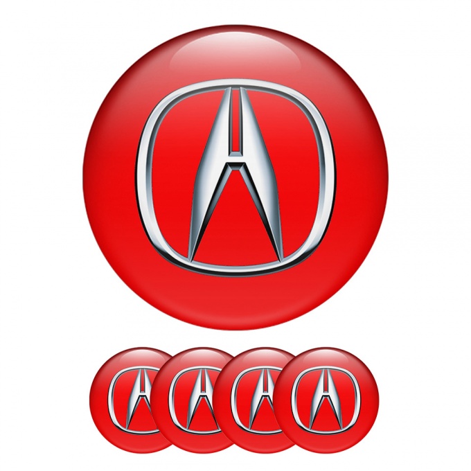 Acura Domed Stickers Wheel Center Cap Badge In Red Color With 3D Logo