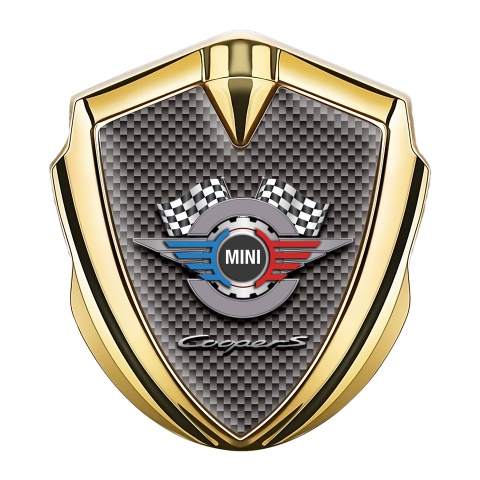 Mini Cooper S 3D Car Metal Emblem Gold Brown Carbon Gears Design