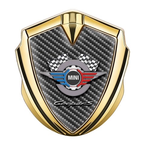 Mini Cooper S Tuning Emblem Self Adhesive Gold Black Carbon Gears Logo
