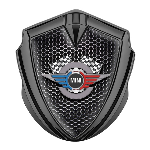 Mini Cooper Trunk Emblem Badge Graphite Dark Hexagon Gears Logo Design