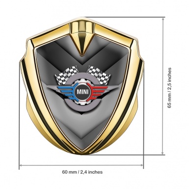 Mini Cooper 3D Car Metal Emblem Gold V Shapes Gears Logo Design