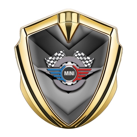 Mini Cooper 3D Car Metal Emblem Gold V Shapes Gears Logo Design