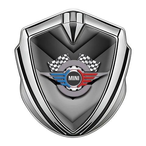 Mini Cooper 3D Car Metal Emblem Silver V Shapes Gears Logo Design