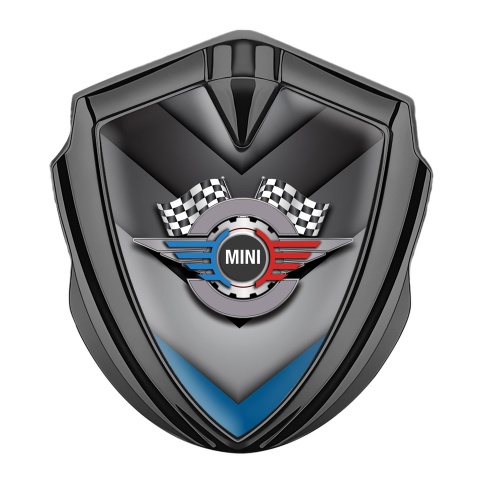Mini Cooper Tuning Emblem Self Adhesive Graphite V Shaped Blue Design